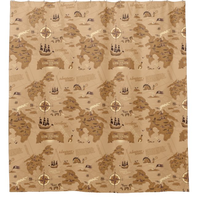 Vintage Map Pattern Shower Curtain (Front)