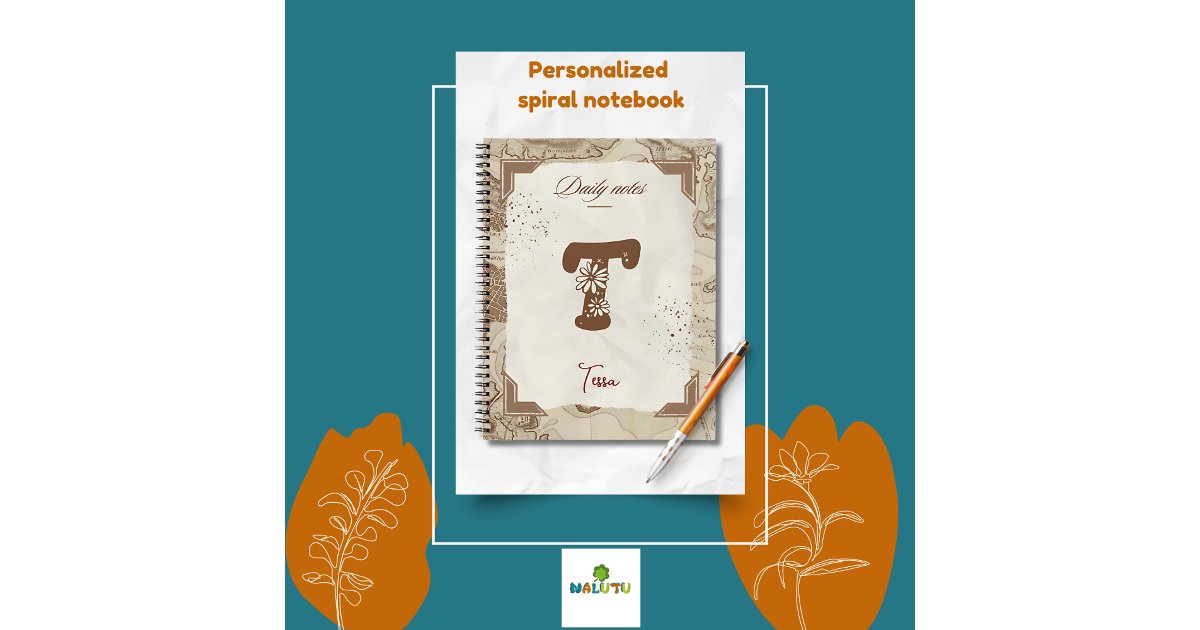 Vintage Map Personalised with Initial T Notebook | Zazzle