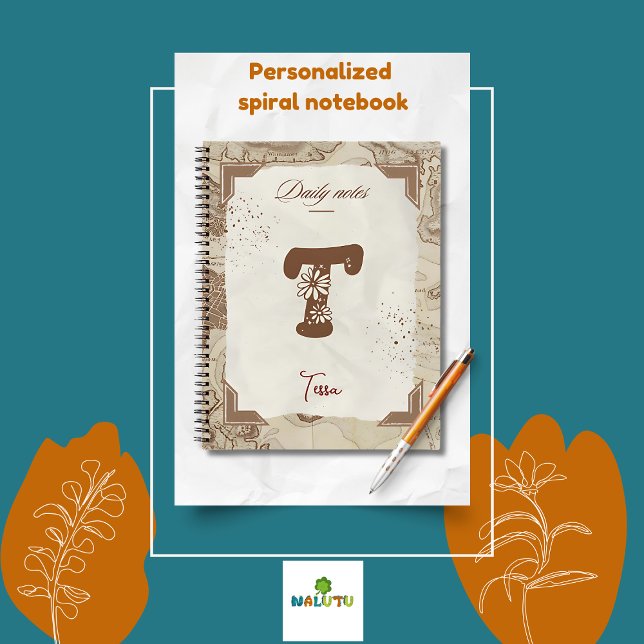 Vintage Map Personalised with Initial T Notebook (Creator Uploaded)