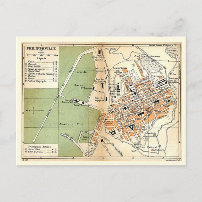 Vintage Map, Philippeville, Algeria, 1903 Postcard (Front)