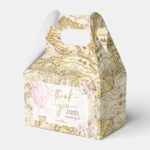 Vintage Map Pink Air Balloon Onederful Birthday Favour Box