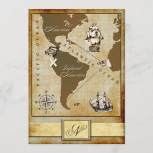 Vintage Map Pirate Birthday Party Invitations