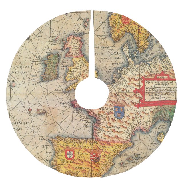 Vintage Map Print Brushed Polyester Tree Skirt (Front)