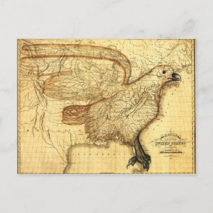 Vintage map representing America as an Eagle Postcard