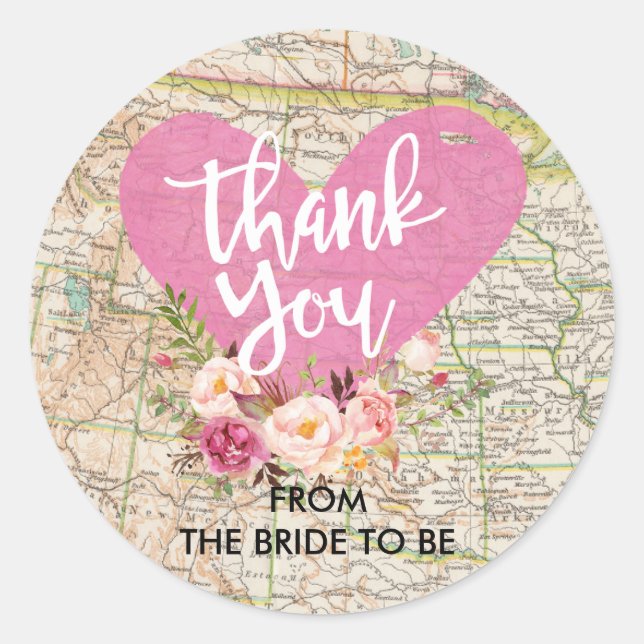 Vintage Map Thank You Sticker (Front)