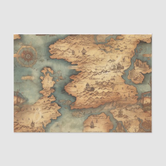 Vintage Map Treasures Antique Decoupage Paper (Front)