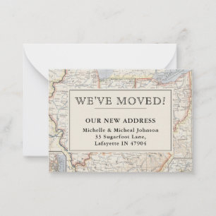 Vintage Map We've Moved Central Eastern Moving Card