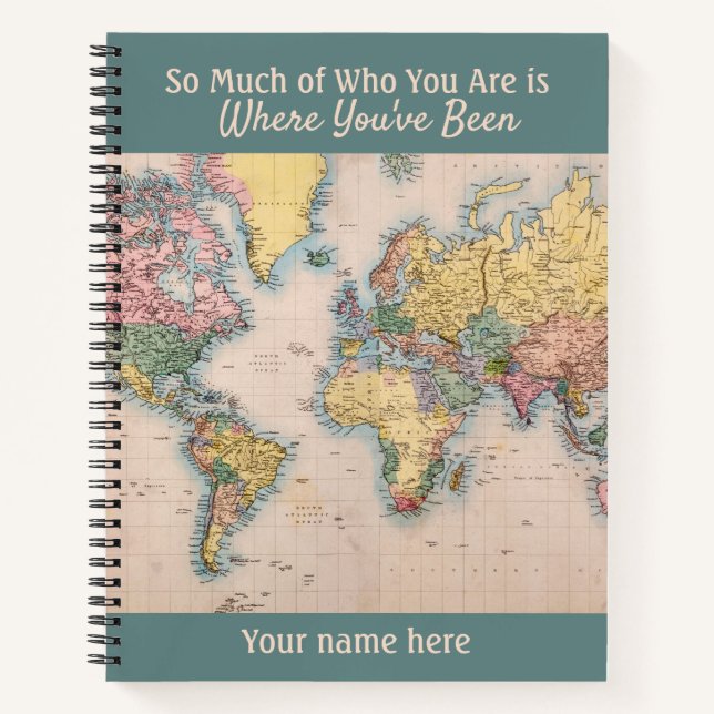 Vintage Map World Atlas Travel Lover's Notebook (Front)