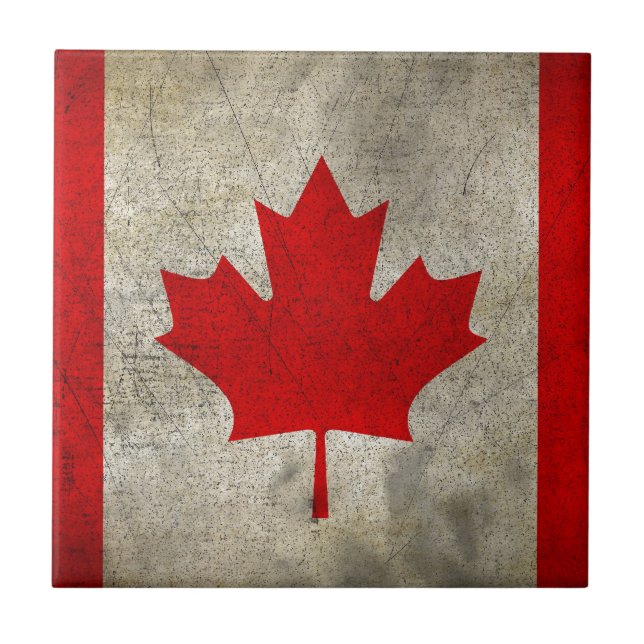 Vintage Maple Leaf Canadian Flag Ceramic Tile (Front)