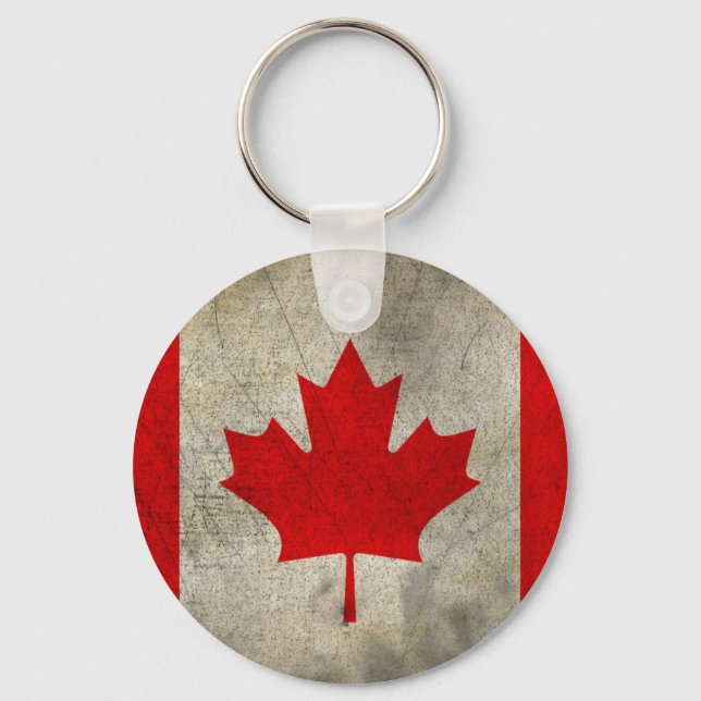 Vintage Maple Leaf Canadian Flag Key Ring (Front)