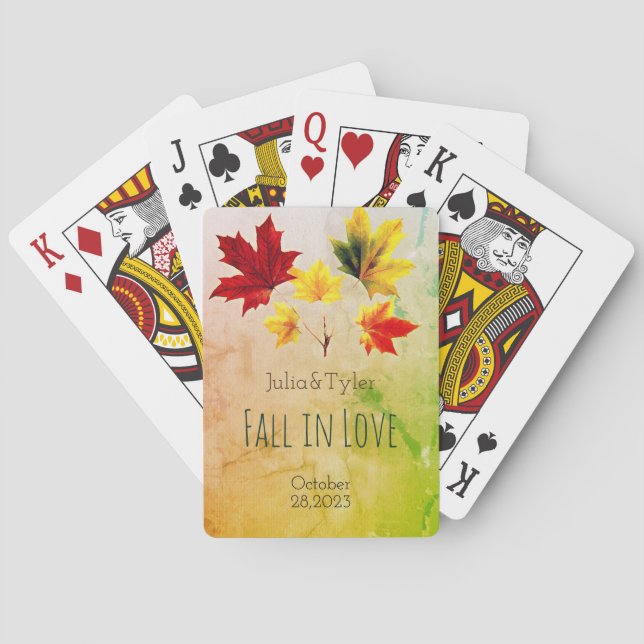 Vintage maple leaves- fall in love  playing cards (Back)