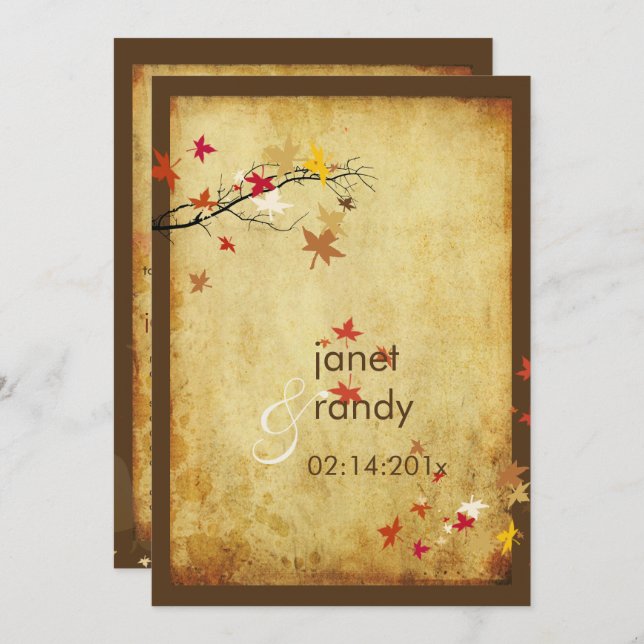 VINTAGE MAPLE LEAVES FALL WEDDING INVITATIONS (Front/Back)