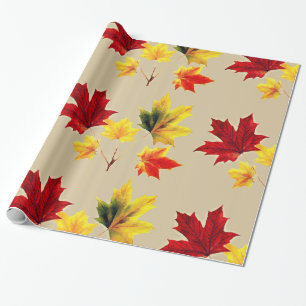 vintage maple leaves in a subtle neutral wrapping paper