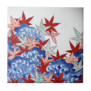 Vintage Maple Leaves in Waves  Ceramic Tile