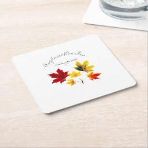 Vintage Maple leaves -wedding Square Paper Coaster