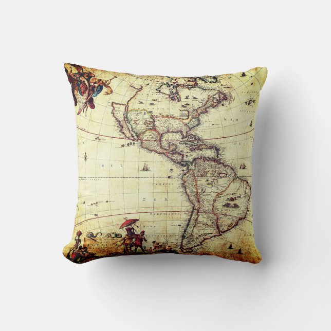 Vintage Maps Throw Pillow (Front)