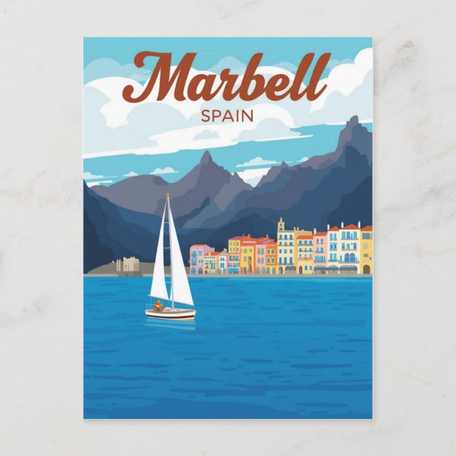 Vintage Marbella Spain Travel Poster Postcard (Front)
