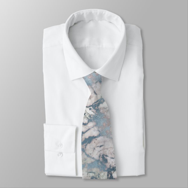 VINTAGE MARBLE BLUE WHITE ABSTRACT TIE (Tied)