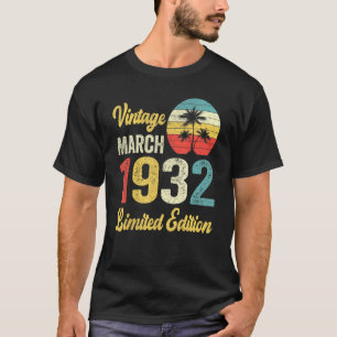Vintage March 1932  90 Years Old Birthday 2 T-Shirt
