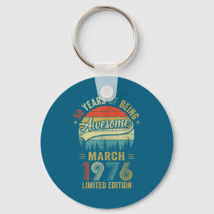 Vintage March 1976 Old 50th Birthday Men Women Key Ring