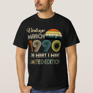 Vintage March 1990 T-Shirt - Retro Style Birthday 