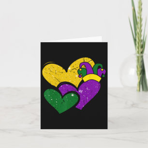 Vintage Mardi Gras Cute Hearts Girls Women Kids Card