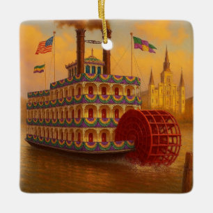 Vintage Mardi Gras Paddlewheel steamboat Ceramic Ornament