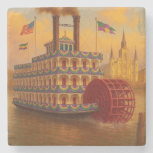 Vintage Mardi Gras Paddlewheel steamboat Stone Coaster