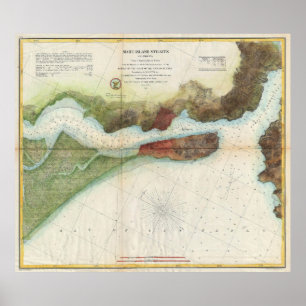 Vintage Mare Island Strait and Vallejo Map (1857) Poster
