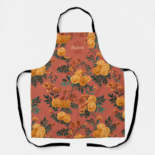 Vintage Marigold Calendula Floral Pattern Apron
