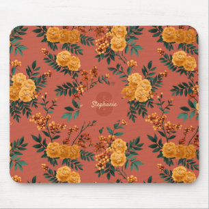 Vintage Marigold Calendula Floral Pattern Mouse Pad