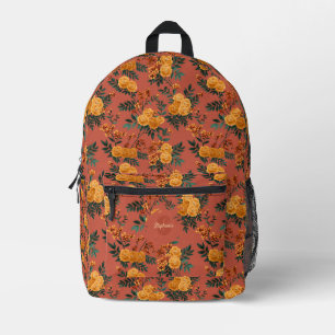 Vintage Marigold Calendula Floral Pattern Printed Backpack