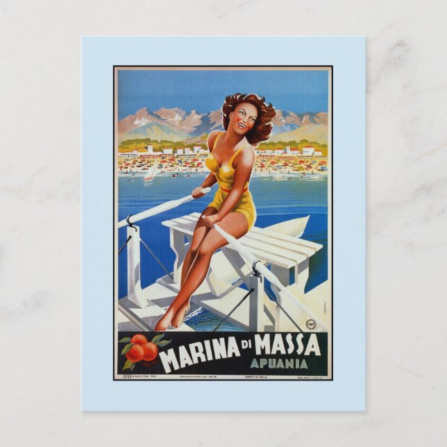 Vintage Marina di Massa Italian travel advertising Postcard (Front)