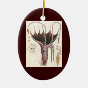 Vintage Marine Life Animals, Umbrella Squid Ceramic Tree Decoration