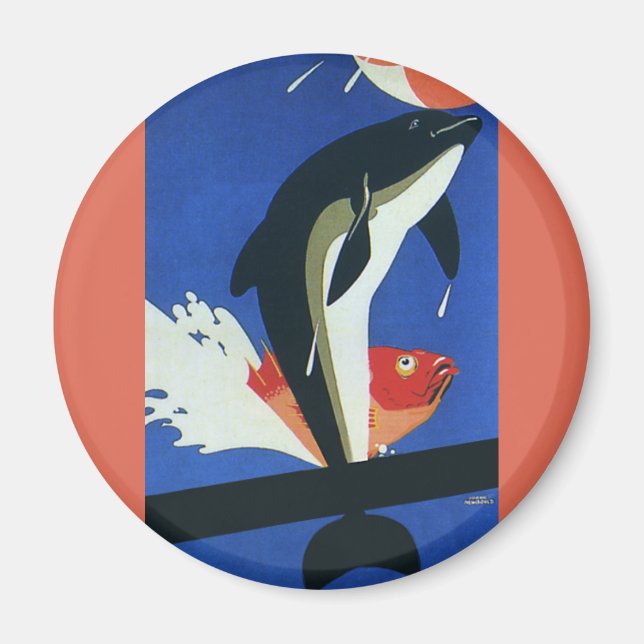 Vintage Marine Life, Dolphin and Goldfish Magnet (Front)