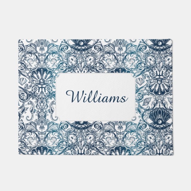 Vintage Marine Pattern | Add Your Name Doormat (Front)