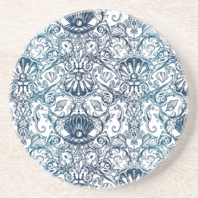 Vintage Marine Pattern Coaster (Front)