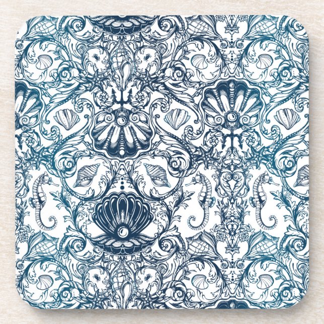 Vintage Marine Pattern Coaster (Front)