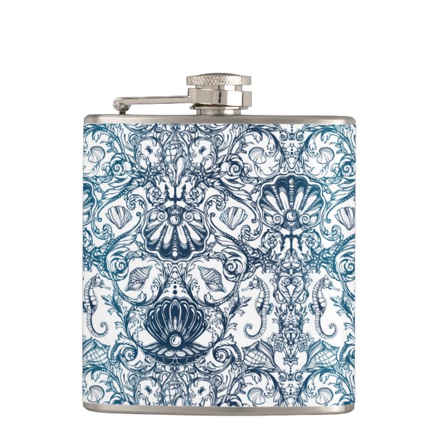 Vintage Marine Pattern Hip Flask (Front)