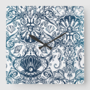 Vintage Marine Pattern Square Wall Clock