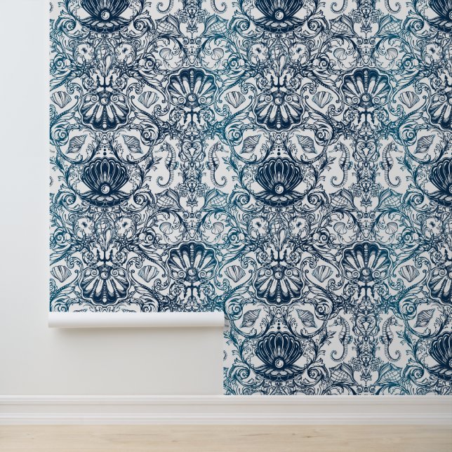 Vintage Marine Pattern Wallpaper (Application)
