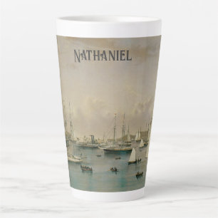 Vintage Maritime, Yacht Squadron at Newport Harbou Latte Mug