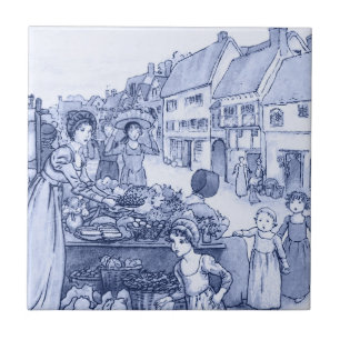 Vintage Market Day Food Stall Delft Blue & White Ceramic Tile