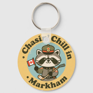 Vintage Markham Ontario Racoon & Hockey Key Ring