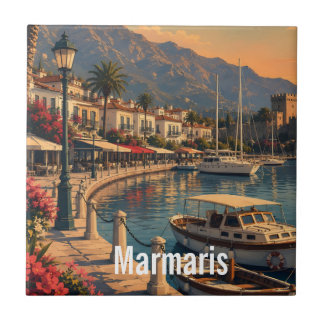Vintage Marmaris Turkey Travel Poster Ceramic Tile