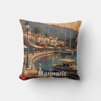 Vintage Marmaris Turkey Travel Poster Throw Pillow