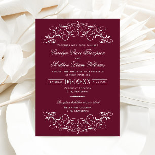 Vintage Maroon and Silver Flourish Wedding Invitation