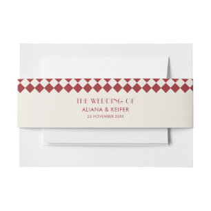 Vintage Maroon & Cream Chequerboard Retro Wedding  Invitation Belly Band