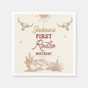 Vintage Maroon Desert First Rodeo 1st Birthday Napkin