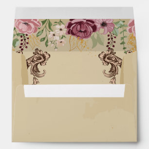 Vintage Maroon Gold Flower Parchment Birthday Envelope